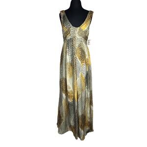 Anne Klein Collection Snake Print Sleeveless Silk Long Dress Sz 6 Formal Elegant